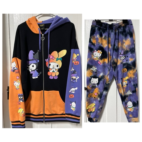 Hot Topic Tops - Hello Kitty Sanrio Halloween Color-Block Sweatpant jogger and Hoodie set size XL